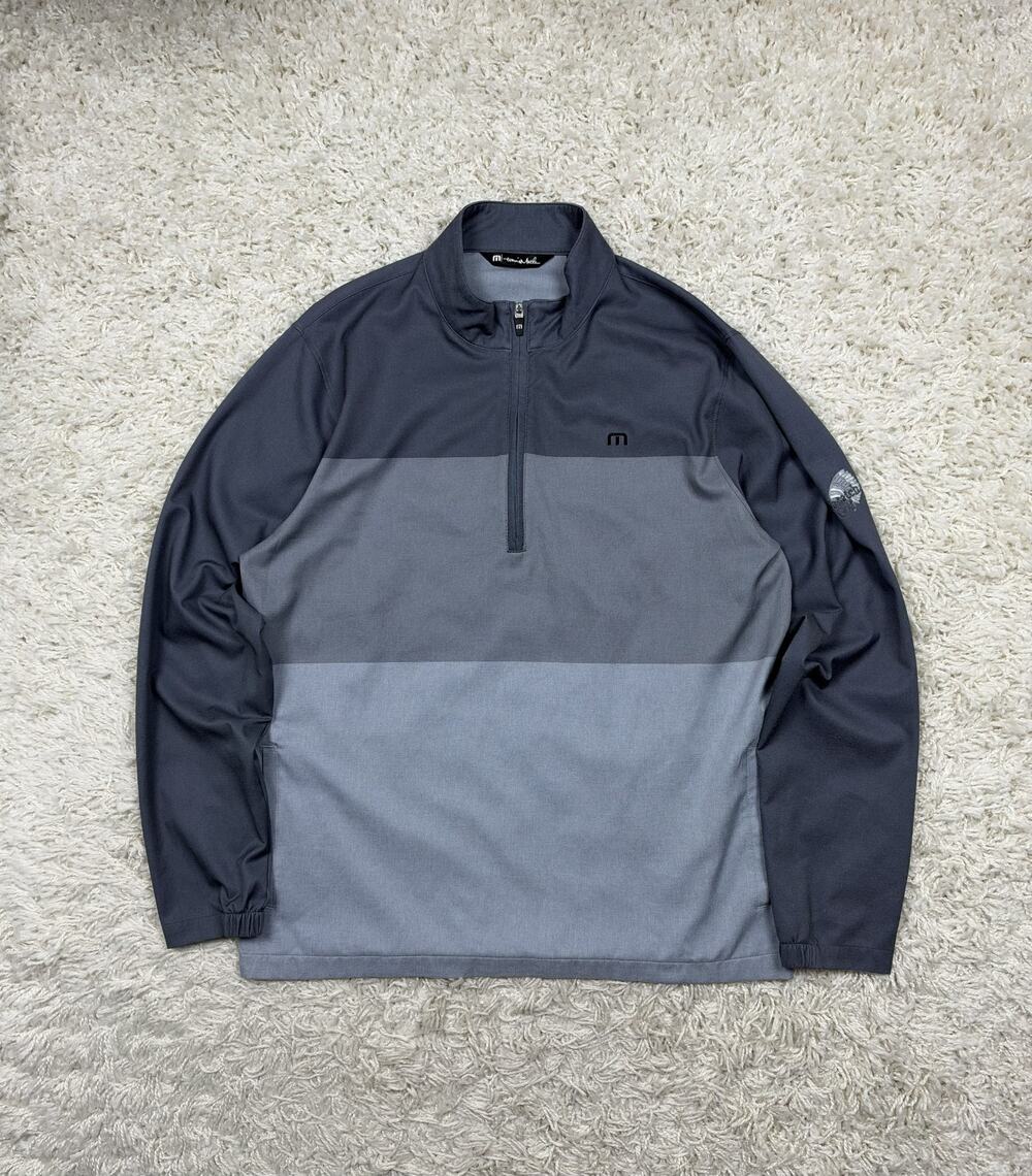 Travis Mathew 1/4 Zip Pullover Mens L Gray Colorblock Stretch Wasatch Golf Logo